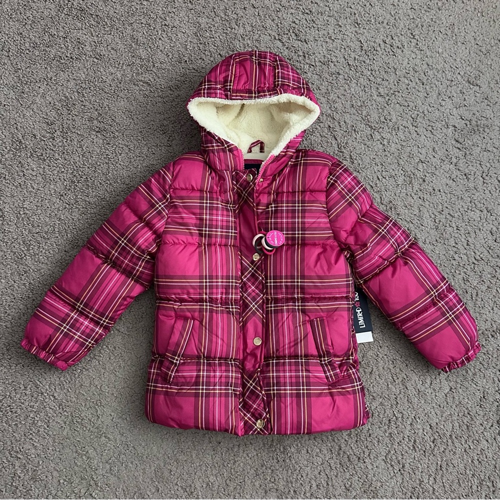Limited Too Pink Plaid Hooded Puffer Jacket Fleece Lined Girls 6X